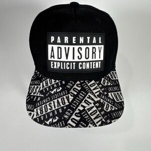 Parental Advisory Snapback Hat Black Flat Brim Cap Graphic Bold Streetwear